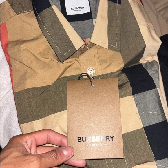 Burberry Men's Tan Checkered Shirt